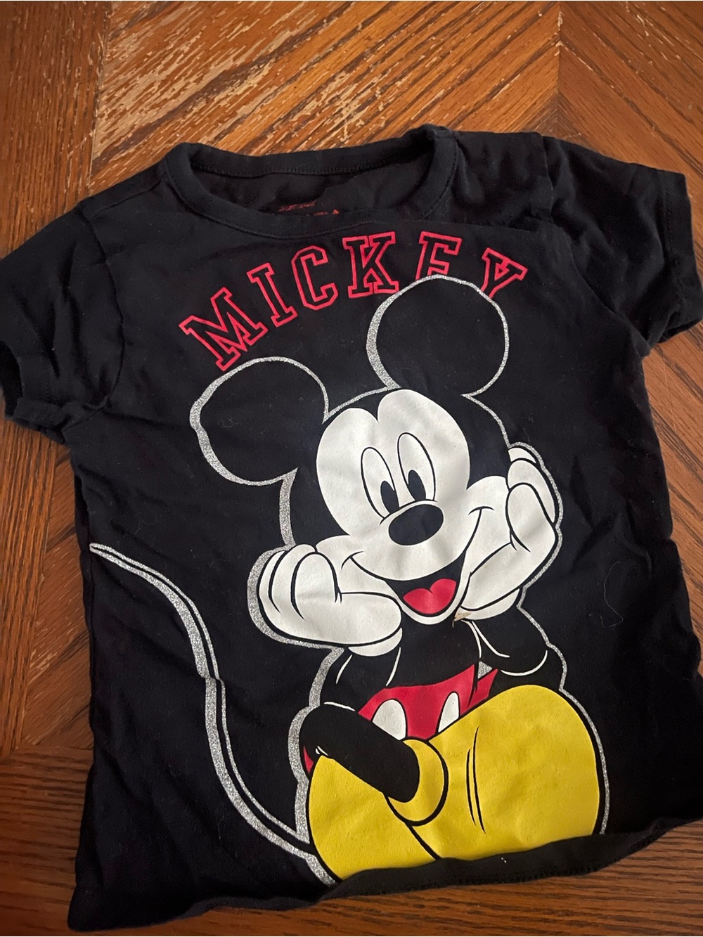 Disney Black Mickey Mouse Graphic Tee with Red and Yellow Accents
